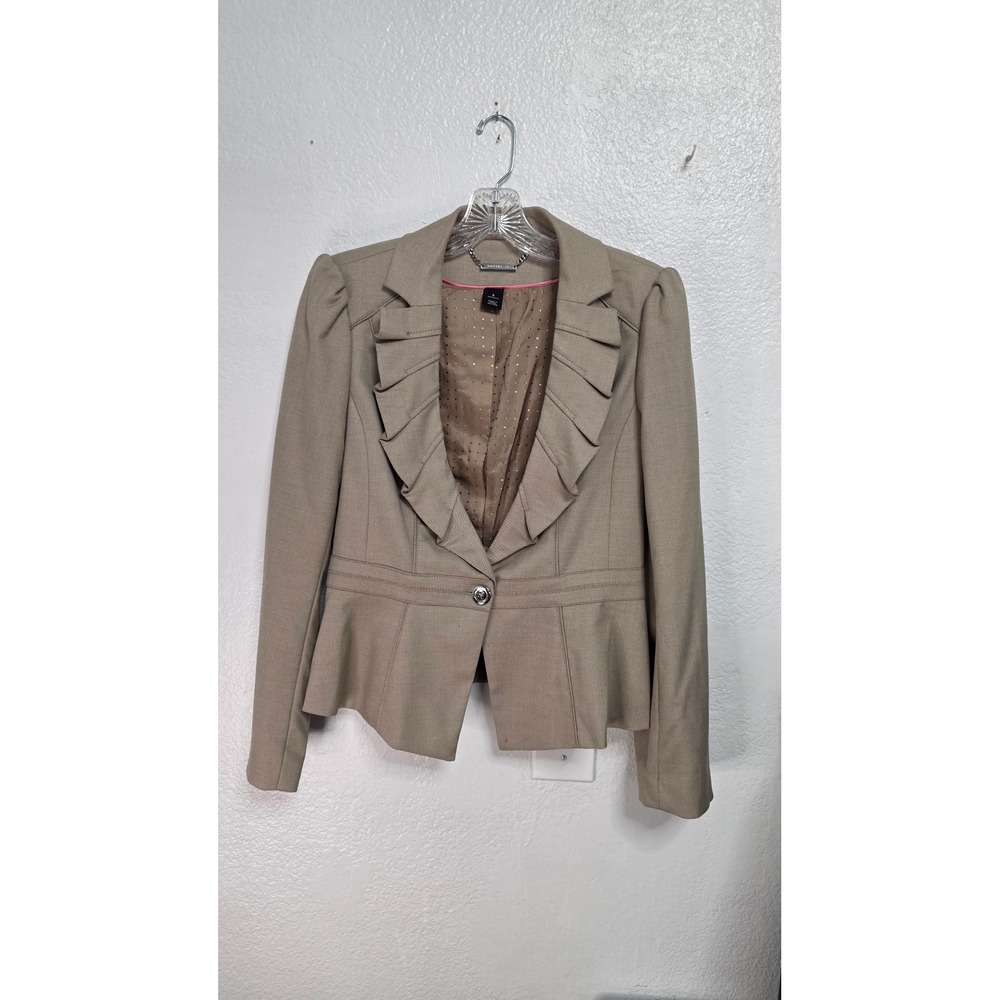 White House Black Market Ruffle Blazer Womens 4 Tan Excellent